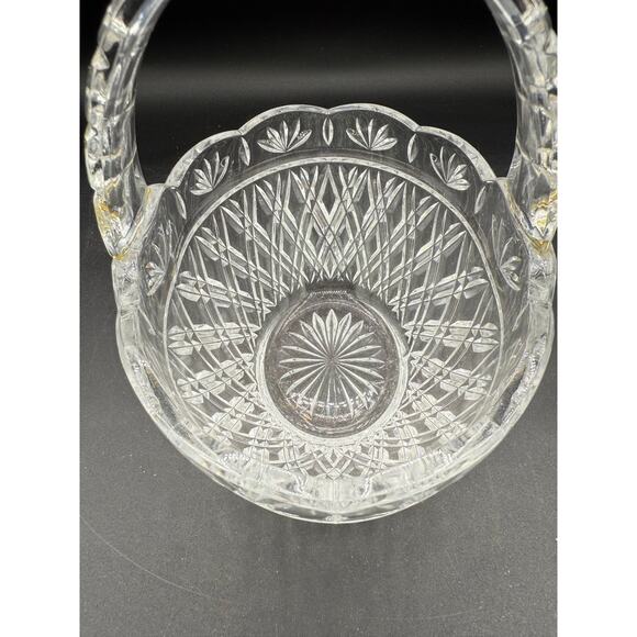 Vintage Lead Crystal Glass Basket w/ Scalloped Edge and Wide Handle-7” - Picture 7 of 9